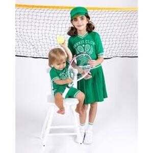 Teela Women's Green White Cotton Blend V-neck Short Sleeve Tennis Dress Size 12